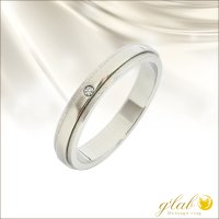 プレジール ステンレス 指輪 刻印 名入れ 錆びないリング ステンレスリング 鏡面仕上リングにダブルライン一粒の石が光る指輪