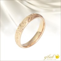 ハワイアンジュエリーピンクゴールドリング 指輪 刻印無料 名入れ スクロール カレイキニ 錆びないリング