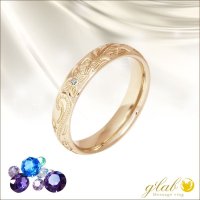 誕生石 ハワイアンジュエリーピンクゴールドリング誕生石 指輪 刻印無料 名入れ スクロール カレイキニ 錆びないリング