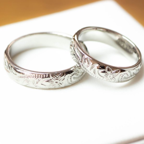画像1: ハワイアンジュエリー5mm ペアリング 結婚指輪 ステンレス アレルギーフリー 指輪 刻印無料 名入れ 手書き刻印可能 2本セット