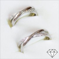 マリッジ リング 外側 天然ダイヤモンド 名入れ 刻印結婚指輪ステンレス ペア ハワイアンジュエリー 【 ハワイ語で 愛しい ミリミリ】