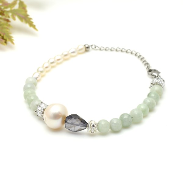 画像3: 天然石 幸せを感じる ブレスレット 翡翠 パール アイオライト ヘマタイト 「繁栄」「純粋」「健康」「長寿」「富」「無垢」「円満」オリジナル 1点物 高品質/ 脱着式誕生石プレートチャーム 刻印可能 / 【M_16】 MAHALO ジーラブ