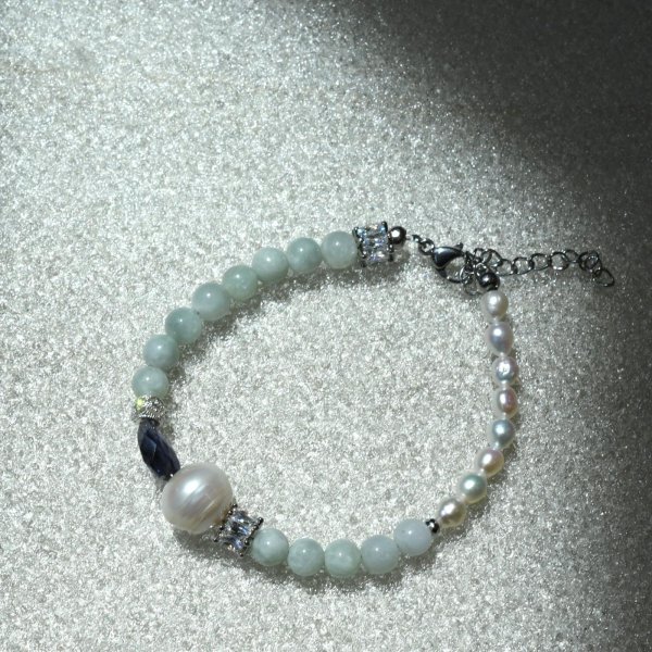 画像9: 天然石 幸せを感じる ブレスレット 翡翠 パール アイオライト ヘマタイト 「繁栄」「純粋」「健康」「長寿」「富」「無垢」「円満」オリジナル 1点物 高品質/ 脱着式誕生石プレートチャーム 刻印可能 / 【M_16】 MAHALO ジーラブ