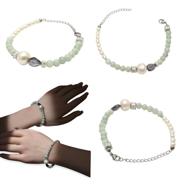 画像14: 天然石 幸せを感じる ブレスレット 翡翠 パール アイオライト ヘマタイト 「繁栄」「純粋」「健康」「長寿」「富」「無垢」「円満」オリジナル 1点物 高品質/ 脱着式誕生石プレートチャーム 刻印可能 / 【M_16】 MAHALO ジーラブ