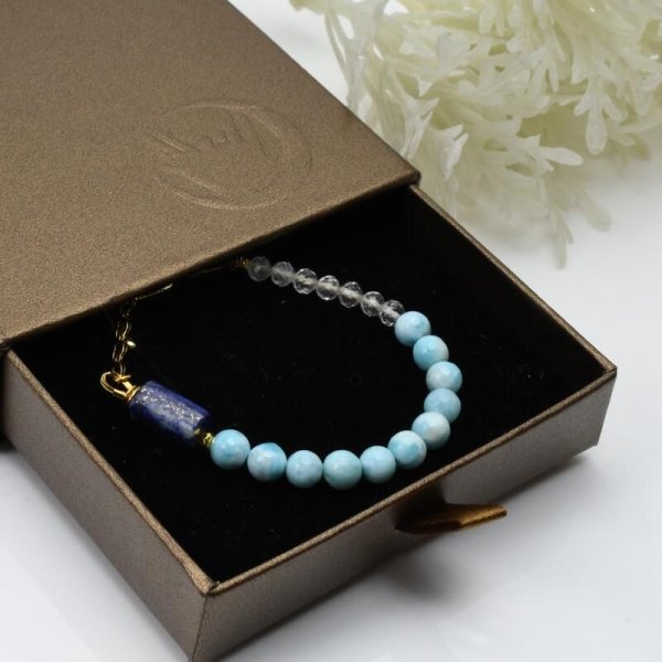 画像12: パワーストーン 天然石 1点物 ラピスラズ &ラリマー & カット水晶 プレート付パーツ選べる 誕生石 birthstone 守護石カラー 宝石質 刻印できるプレート /ギフト用 MAHALO【M_05】 / ジーラブ