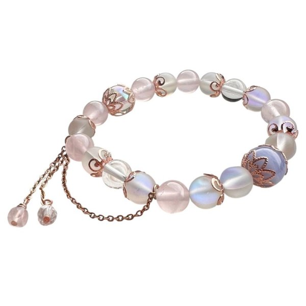 画像4: パワーストーン チェーンチャームが可愛い 天然石ブレスレット アクアオーラ ブルーレース ローズクォーツ 水晶 選べる エンド 誕生石 アクアマリン 水晶 エメラルド / オプションで刻印できるプレート付誕生石チャーム / レディース MAHALO【M_08】