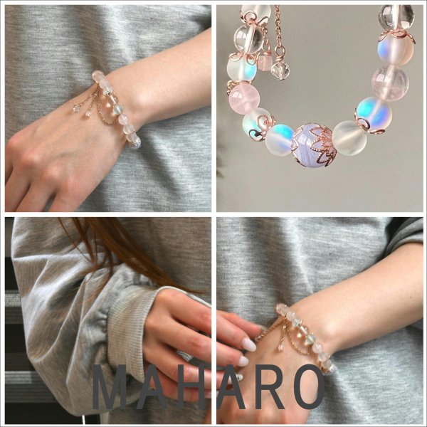画像11: パワーストーン チェーンチャームが可愛い 天然石ブレスレット アクアオーラ ブルーレース ローズクォーツ 水晶 選べる エンド 誕生石 アクアマリン 水晶 エメラルド / オプションで刻印できるプレート付誕生石チャーム / レディース MAHALO【M_08】