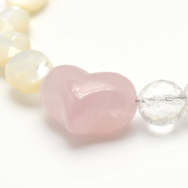 画像3: パワーストーン 天然石 1点物 大きなハートが可愛い ローズクォーツ & カットホワイトシェル & クリスタル　選べる脱着式パーツ誕生石 ガーネット アメジスト アクアマリン エメラルド ラピスラズリ シトリン タンザナイト 刻印プレート / レディース ギフト MAHALO【M_06】