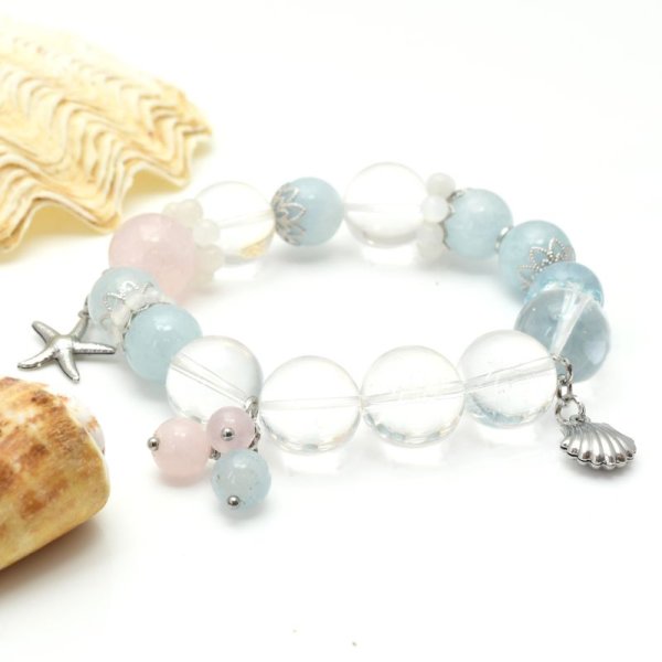 画像9: パワーストーン 天然石 1点物 アクアマリン ローズクォーツ 水晶 ムーンストーン ブルートパーズ / オプションで刻印できるプレート付誕生石チャーム / レディース MAHALO【M_09】