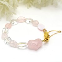AAAローズクォーツ と クィーンコンクシェル 【愛 優しさ 夫婦円満 】天然石ブレスレット マグネットオリジナル 1点物 高品質/ 誕生石チャーム 付 /ギフト 【M_17】 MAHALO ジーラブ