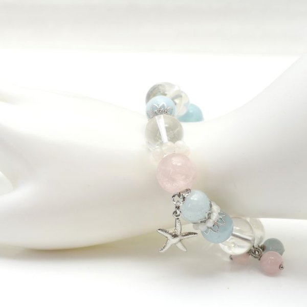 画像12: パワーストーン 天然石 1点物 アクアマリン ローズクォーツ 水晶 ムーンストーン ブルートパーズ / オプションで刻印できるプレート付誕生石チャーム / レディース MAHALO【M_09】