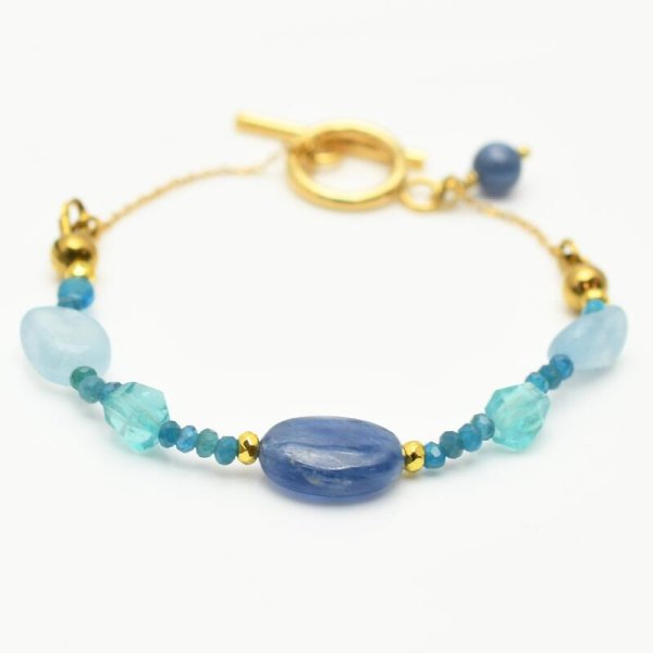 画像4: パワーストーン 高品質 宝石質 天然石1点物ブレスレット マンテルタイプ カヤナイト アパタイトアクアマリン【絆を深め才能開花 不安定な気持ちを和らげる】 MAHALO チャーム /プレート付 誕生石 刻印可能 プレート【M_02】ジーラブ