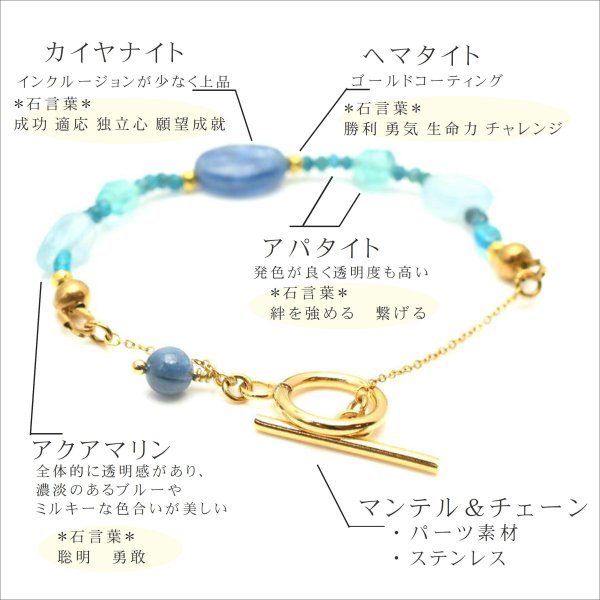画像3: パワーストーン 高品質 宝石質 天然石1点物ブレスレット マンテルタイプ カヤナイト アパタイトアクアマリン【絆を深め才能開花 不安定な気持ちを和らげる】 MAHALO チャーム /プレート付 誕生石 刻印可能 プレート【M_02】ジーラブ