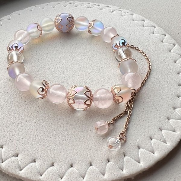 画像6: パワーストーン チェーンチャームが可愛い 天然石ブレスレット アクアオーラ ブルーレース ローズクォーツ 水晶 選べる エンド 誕生石 アクアマリン 水晶 エメラルド / オプションで刻印できるプレート付誕生石チャーム / レディース MAHALO【M_08】