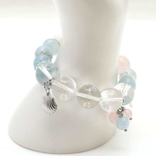 画像10: パワーストーン 天然石 1点物 アクアマリン ローズクォーツ 水晶 ムーンストーン ブルートパーズ / オプションで刻印できるプレート付誕生石チャーム / レディース MAHALO【M_09】