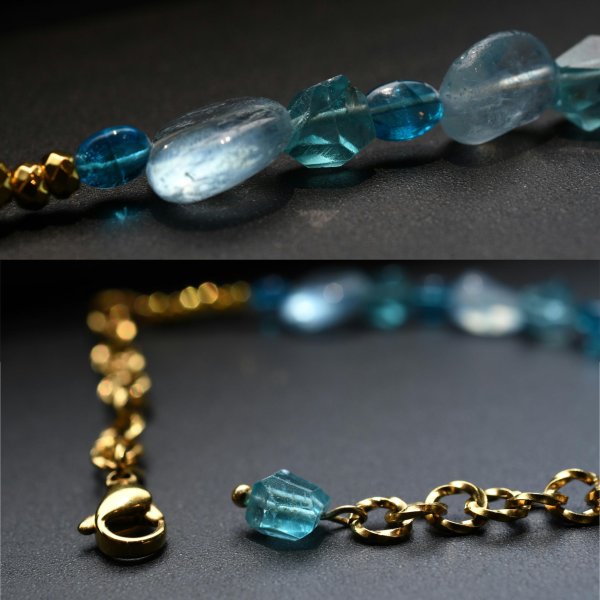 画像8: 天然石ブレスレット オリジナル 1点物　アクアマリン アパタイト ネオンブルーアパタイト ヘマタイト 優しい誘惑 信頼 調和 知恵 洞察力 沈着 聡明 勇敢 幸福 富 高品質/ 脱着式誕生石プレートチャーム 刻印可能 /ギフト 【M_12】 MAHALO ジーラブ