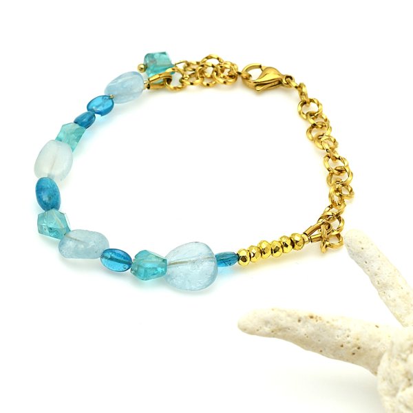 画像3: 天然石ブレスレット オリジナル 1点物　アクアマリン アパタイト ネオンブルーアパタイト ヘマタイト 優しい誘惑 信頼 調和 知恵 洞察力 沈着 聡明 勇敢 幸福 富 高品質/ 脱着式誕生石プレートチャーム 刻印可能 /ギフト 【M_12】 MAHALO ジーラブ