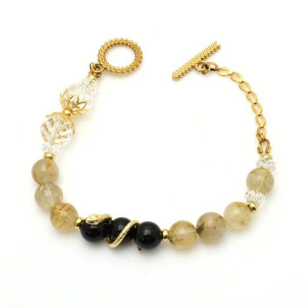 画像5: 金蛇の守り神 天然石ブレスレット マンテルタイプ オリジナル 1点物 高品質/ 脱着式誕生石プレートチャーム 刻印可能 /ギフト 【M_22】 MAHALO ジーラブ