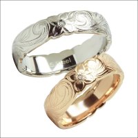 ハワイアン ジュエリー ペアリング マリッジリング刻印 ステンレス プルメリア カットアウトリング 結婚指輪
