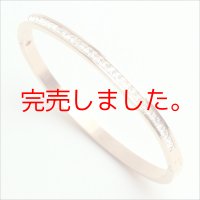 ステンレス バングル ピンクゴールド / 4ミリ幅 スクエア キュービックジルコニア ハーフエタニティ バングル 誕生日クリスマスプレゼント 記念日 高品質 お祝い ギフト用 / ジーラブ