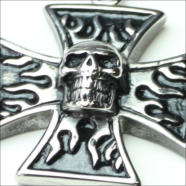 画像3: ファイアークロススカル 十字架 炎 髑髏ペンダントトップ ステンレス ネックレス ヘッドギフト用 / ジーラブ