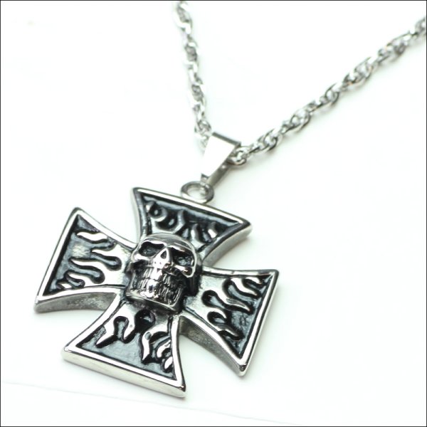 画像4: ファイアークロススカル 十字架 炎 髑髏ペンダントトップ ステンレス ネックレス ヘッドギフト用 / ジーラブ