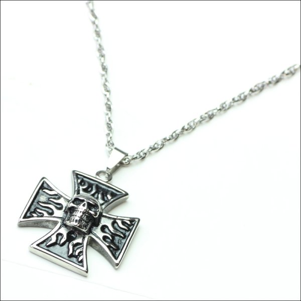 画像5: ファイアークロススカル 十字架 炎 髑髏ペンダントトップ ステンレス ネックレス ヘッドギフト用 / ジーラブ