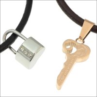 ペア 南京錠と鍵 パッドロック＆ノートキー（ピンク） サージカル ステンレス ネックレス トップ　