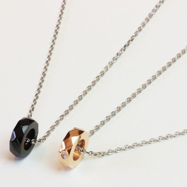画像3: ペアネックレス ステンレス ネックレス ペア リング ピンク ブラック N1291P-N1291BKネックレストップ ギフト用 / ジーラブ