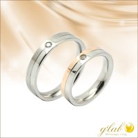 ツートンペアリング　ピンクゴールド＆シルバーステンレスリング　天然ダイヤモンド0.033ct　マリッジリング結婚指輪 Vie