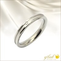 シンプルライン　ホワイト 天然ダイヤモンド0.015ct　316Lステンレス 指輪 錆びないリング メッセージ刻印