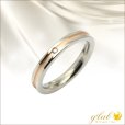 画像1: シンプルライン　ピンクコーティング 天然ダイヤモンド0.015ct　316Lステンレス 指輪 錆びないリング メッセージ刻印 (1)