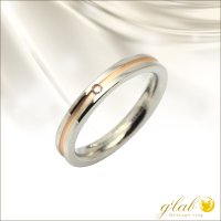 シンプルライン　ピンクコーティング 天然ダイヤモンド0.015ct　316Lステンレス 指輪 錆びないリング メッセージ刻印