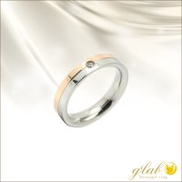 ツートンリング　ピンクゴールドステンレスリング　天然ダイヤモンド0.033ct　316L　指輪 錆びないリング メッセージ刻印