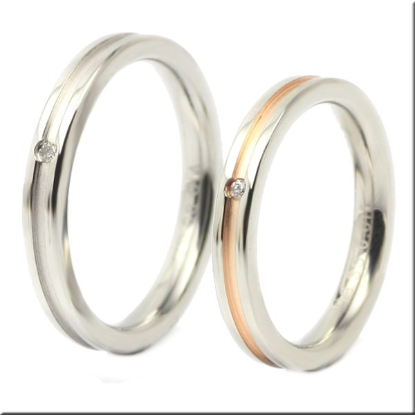 画像4: シンプルライン　ペアリングホワイト＆ピンク 天然ダイヤモンド0.015ctマリッジ結婚指輪 Vie