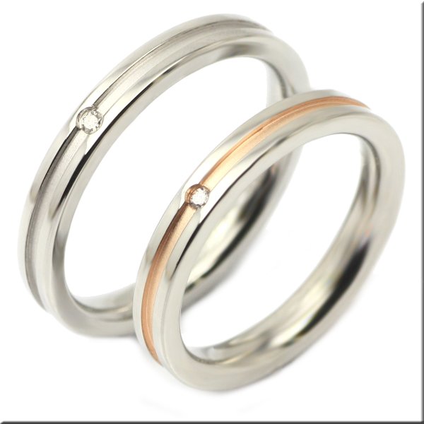画像3: シンプルライン　ペアリングホワイト＆ピンク 天然ダイヤモンド0.015ctマリッジ結婚指輪 Vie