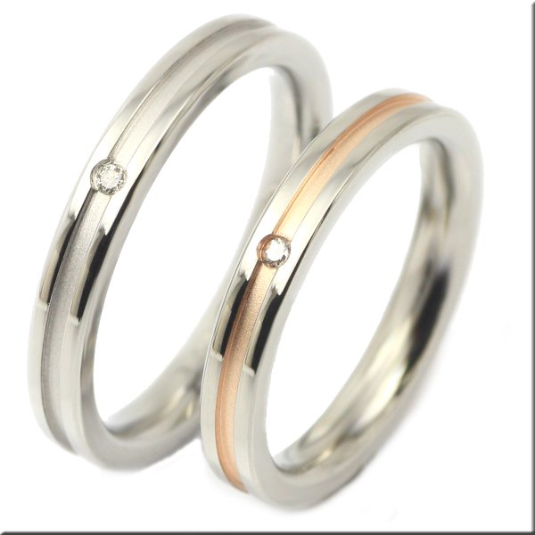 画像2: シンプルライン　ペアリングホワイト＆ピンク 天然ダイヤモンド0.015ctマリッジ結婚指輪 Vie