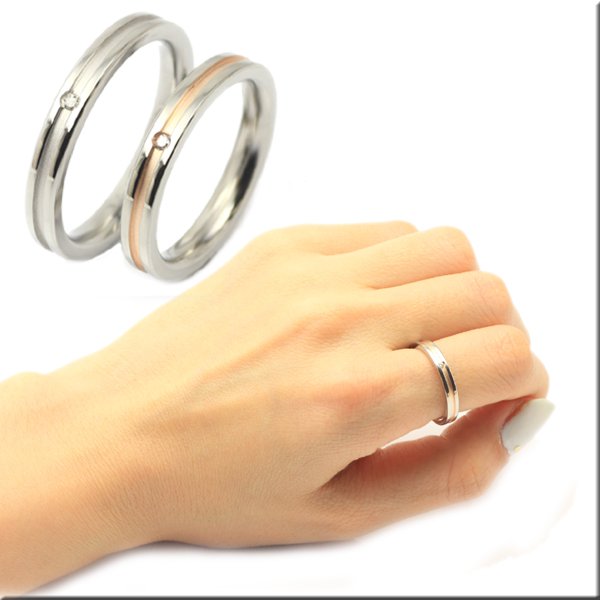 画像5: シンプルライン　ペアリングホワイト＆ピンク 天然ダイヤモンド0.015ctマリッジ結婚指輪 Vie