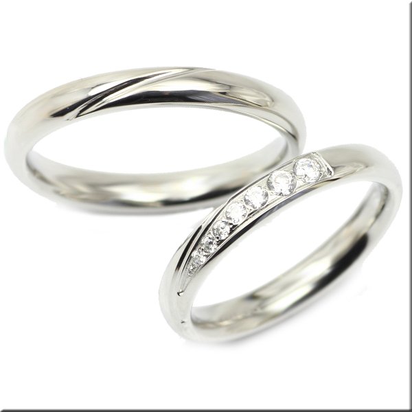 画像3: ステンレス 指輪 ウェーブラインペアリングCZダイヤ入り 316L マリッジリング ネックレストップ 20代 30代 40代 50代 ギフト用にも人気 / ジーラブ