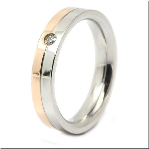 画像2: ツートンリング　ピンクゴールドステンレスリング　天然ダイヤモンド0.033ct　316L　指輪 錆びないリング メッセージ刻印