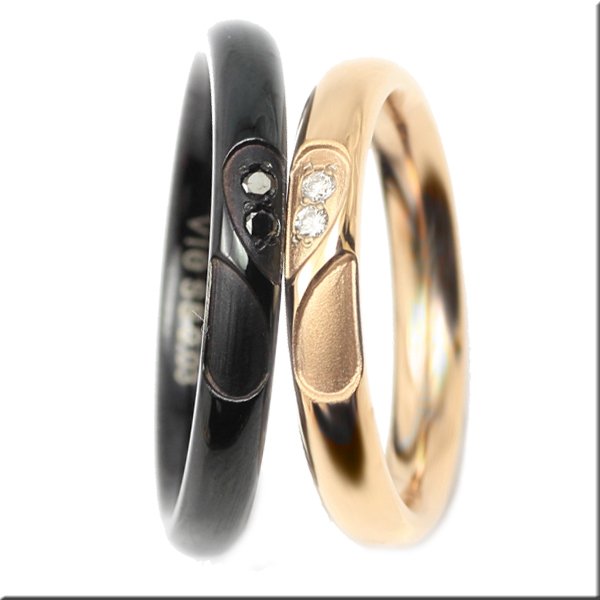 画像2: シークレットハートペアリング　ピンク＆ブラック　天然ダイヤモンド0.015ct　マリッジリング　結婚指輪 Vie