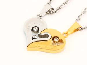 画像3: ツインハートプレート（イエローゴールド＆シルバー）・ペア ペンダントトップ ステンレス ギフト用 / ジーラブ (3)