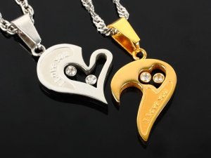 画像2: ツインハートプレート（イエローゴールド＆シルバー）・ペア ペンダントトップ ステンレス ギフト用 / ジーラブ (2)