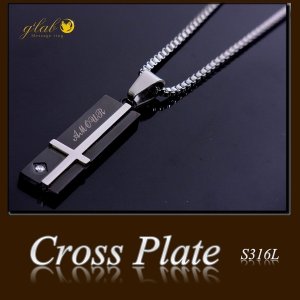画像4: 刻印（最大20文字無料）CZダイヤ付メッセージブラッククロスプレート ステンレスネックレストップ ギフト用 / ジーラブ (4)