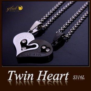 画像2: ペアツインハート ステンレスネックレストップ ギフト用 / ジーラブ (2)