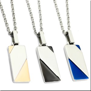 画像2: ペアネックレス ステンレストップチェーン付 ネックレスペア クロス プレート ブラック ピンク ブルー ネックレストップ ギフト用 / ジーラブ (2)