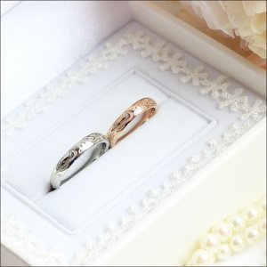 画像2: ステンレス 指輪 人気のハワイアンジュエリー シルバー＆ピンクゴールドペアリング スクロール カレイキニ 刻印無料 ペアリング 2本 価格 ギフト用にも人気 / ジーラブ (2)