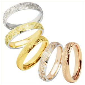 画像3: ステンレス 指輪 人気のハワイアンジュエリー シルバー＆ピンクゴールドペアリング スクロール カレイキニ 刻印無料 ペアリング 2本 価格 ギフト用にも人気 / ジーラブ (3)