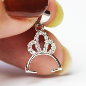 画像2: 穴あきビーズ 天然石 リングホルダー クラウン ジルコニア ホルダーネックレス 指輪をネックレスに通す ペンダント クリッカーギフト用 / ジーラブ (2)