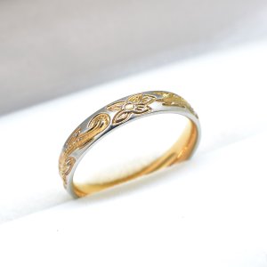 画像2: ステンレス 指輪 ハワイアンジュエリーハーフピンクゴールドリング サージカル スクロールカレイキニ 錆びないリング 刻印無料 金属アレルギー対応 316L 記念日 高品質 お祝い ギフト用にも人気 / ジーラブ (2)